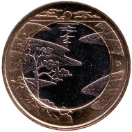 Монета 5 евро. 2013 год, Финляндия. Северная природа. Лето.