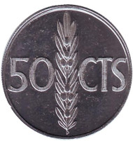 Монета 50 сентимо. 1975 год, Испания. (пруф) Монета 50 сентимо. 1975 год, Испания. (пруф)