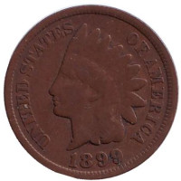 Индеец. Монета 1 цент. 1899 год, США. 