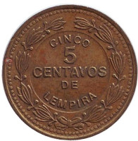 Монета 5 сентаво. 1989 год, Гондурас.