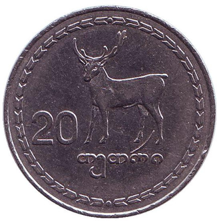 Монета 20 тетри. 1993 год, Грузия. Из обращения.