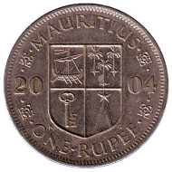 Монета 1 рупия. 2004 год, Маврикий. Сивусагур Рамгулам. Монета 1 рупия. 2004 год, Маврикий. Сивусагур Рамгулам.