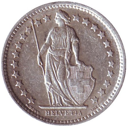 Монета 1/2 франка. 1957 год, Швейцария.