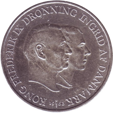 Монета 2 кроны. 1953 год, Дания. Кампания против туберкулёза в Гренландии.