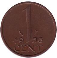 Монета 1 цент. 1956 год, Нидерланды. Монета 1 цент. 1956 год, Нидерланды.