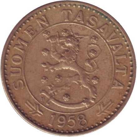 Монета 20 марок. 1958 год, Финляндия.