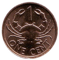 Краб. Монета 1 цент. 2014 год, Сейшельские острова.