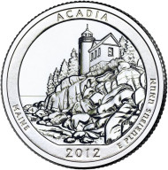 Монета 25 центов (D). 2012 год, США. Национальный парк Акадия. Парк № 13. Монета 25 центов (D). 2012 год, США. Национальный парк Акадия. Парк № 13.