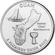 Монета 25 центов (D). 2009 год, США. Гуам. Штат № 53. Монета 25 центов (D). 2009 год, США. Гуам. Штат № 53.