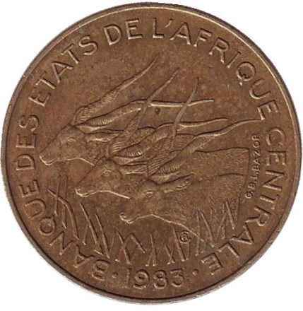 Монета 10 франков. 1983 год, Центральные Африканские Штаты. Африканские антилопы. (Западные канны).