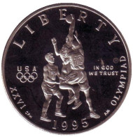 Монета 50 центов (S). 1995 год, США. Proof. Баскетбол. XXVI летние Олимпийские Игры. Монета 50 центов (S). 1995 год, США. Proof. Баскетбол. XXVI летние Олимпийские Игры.