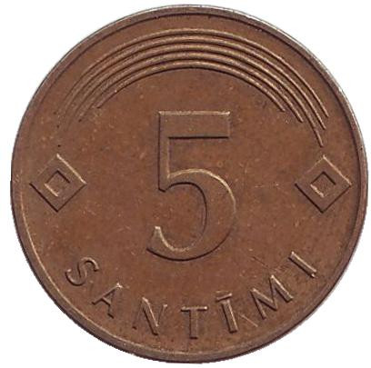 Монета 5 сантимов. 2009 год, Латвия. Из обращения.