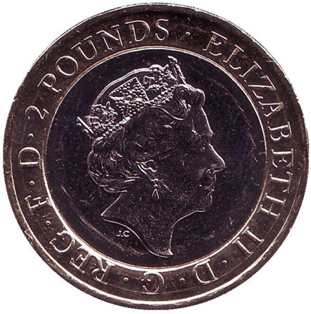 Монета 2 фунта. 2015 год, Великобритания. Королевский флот в Первой мировой войне. Новый портрет.