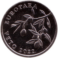 Монета 20 лип. 2022 год, Хорватия. Олива европейская. Монета 20 лип. 2022 год, Хорватия. Олива европейская.