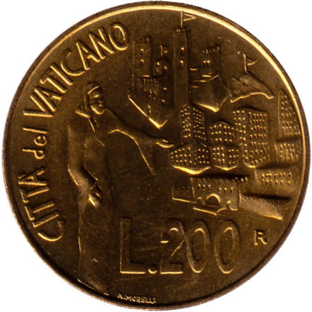 Монета 200 лир. 1991 год, Ватикан. Божья любовь к людям.