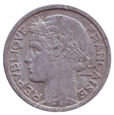 Монета 2 франка. 1945 год, Франция. (Отметка: "B")