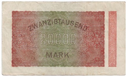 Рейхсбанкнота 20000 марок. 1923 год, Веймарская республика. (Водяной знак - узор).