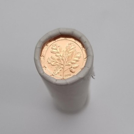 Монета 1 цент. 2016 год (A), Германия. Ролл (50 монет). Монета 1 цент. 2016 год (A), Германия. Ролл (50 монет).