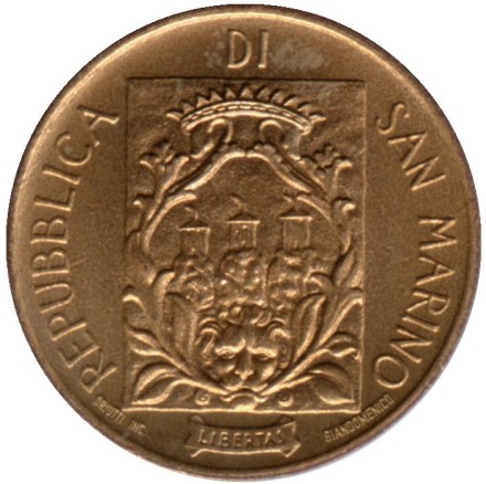 Монета 20 лир. 1988 год, Сан-Марино. Фортификация. Театральные ворота.