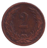 Монета 2 филлера. 1897 год, Австро-Венгерская империя. Венгерский тип. Монета 2 филлера. 1897 год, Австро-Венгерская империя. Венгерский тип.