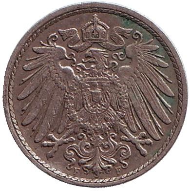 Монета 5 пфеннигов. 1912 год (F), Германская империя.