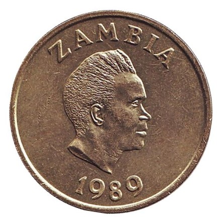 Монета 1 квача. 1989 год, Замбия. Соколы. Монета 1 квача. 1989 год, Замбия. Соколы.