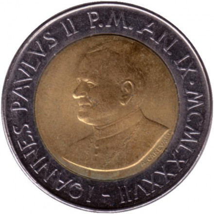 Монета 500 лир. 1987 год, Ватикан. Мать спасителя.