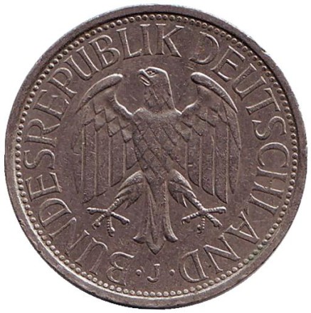 Монета 1 марка. 1972 год (J), ФРГ. Монета 1 марка. 1972 год (J), ФРГ.