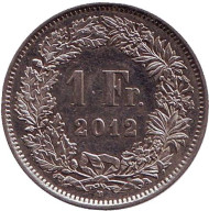 Монета 1 франк. 2012 год, Швейцария. Гельвеция. Монета 1 франк. 2012 год, Швейцария. Гельвеция.