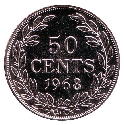 Монета 50 центов. 1968 год, Либерия. Proof.