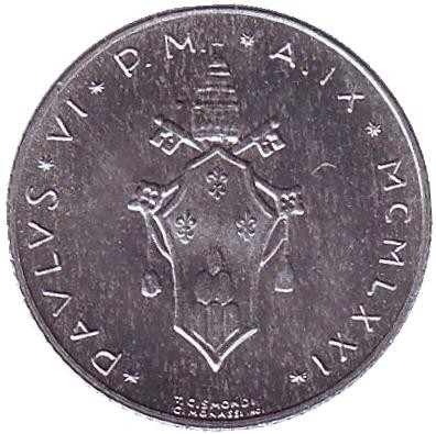 Монета 2 лиры. 1971 год, Ватикан. Ягненок.