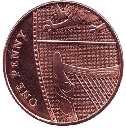 Монета 1 пенни. 2008 год, Великобритания. UNC. Новый тип.