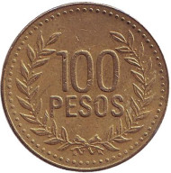 Монета 100 песо. 2007 год, Колумбия. Монета 100 песо. 2007 год, Колумбия.