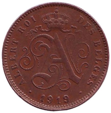 Монета 2 сантима. 1919 год, Бельгия. (Des Belges)
