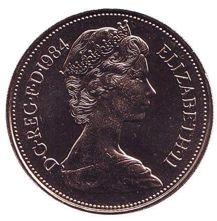 Монета 10 пенсов. 1984 год, Великобритания. BU. Монета 10 пенсов. 1984 год, Великобритания. BU.