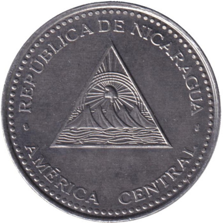 Монета 25 сентаво. 2022 год, Никарагуа. Горы-вулканы.