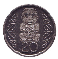 Монета 20 центов. 2014 год, Новая Зеландия. Божок. Монета 20 центов. 2014 год, Новая Зеландия. Божок.