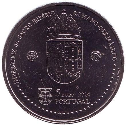 Монета 5 евро. 2014 год, Португалия. Королева Элеонора.