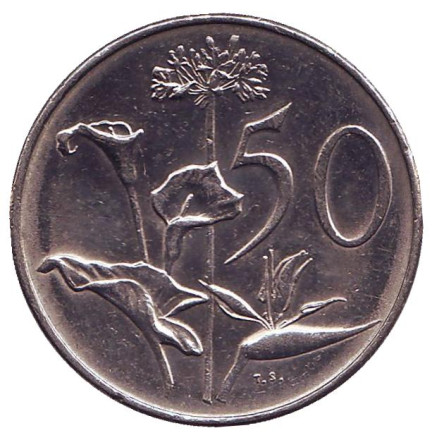 Монета 50 центов. 1973 год, ЮАР. Цветы.