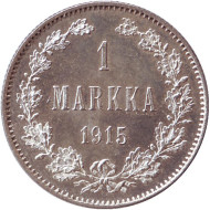 Монета 1 марка. 1915 год, Великое княжество Финляндское. Монета 1 марка. 1915 год, Великое княжество Финляндское.