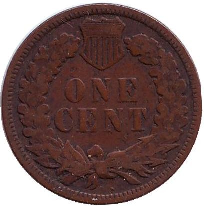 Монета 1 цент. 1908 год, США. Без отметки монетного двора. Индеец.