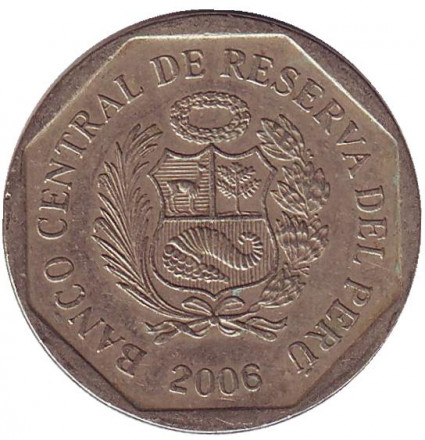 Монета 1 соль. 2006 год, Перу. Монета 1 соль. 2006 год, Перу.