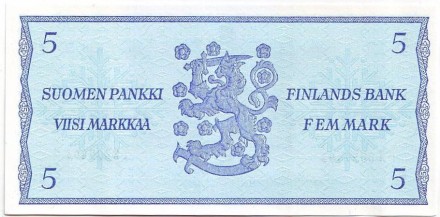 Банкнота 5 марок. 1963 год, Финляндия. aUNC. P-106Aa(8). Банкнота 5 марок. 1963 год, Финляндия. aUNC. P-106Aa(8).