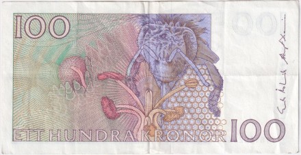 Банкнота 100 крон. 1987 год, Швеция. Карл Линней.