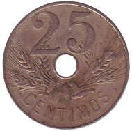 Монета 25 сентимо. 1927 год, Испания. Монета 25 сентимо. 1927 год, Испания.