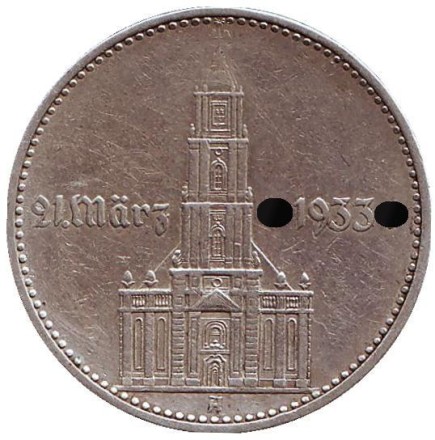 Монета 2 рейхсмарки. 1934 год, Германия (Третий Рейх). (A). Монета 2 рейхсмарки. 1934 год, Германия (Третий Рейх). (A).