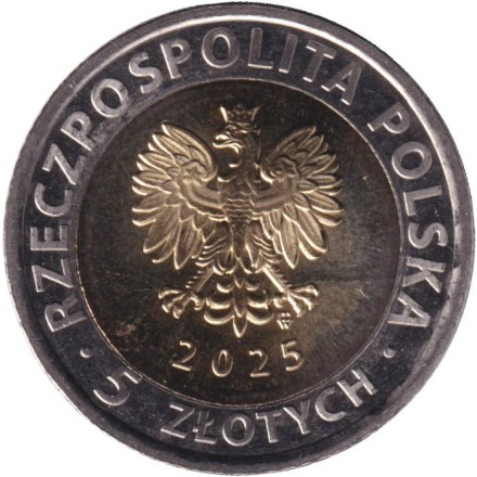 Монета 5 злотых. 2025 год, Польша. Тыкоцин. Монета 5 злотых. 2025 год, Польша. Тыкоцин.