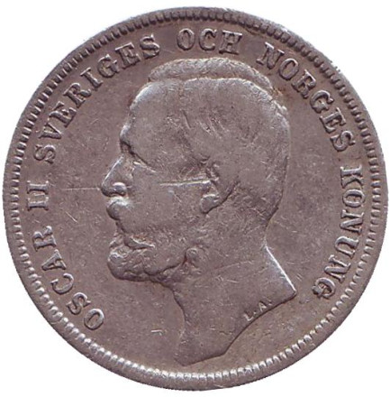 Монета 1 крона. 1904 год, Швеция. Король Оскар II. Монета 1 крона. 1904 год, Швеция. Король Оскар II.