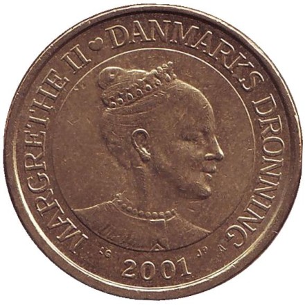 Монета 20 крон. 2001 год, Дания. Монета 20 крон. 2001 год, Дания.