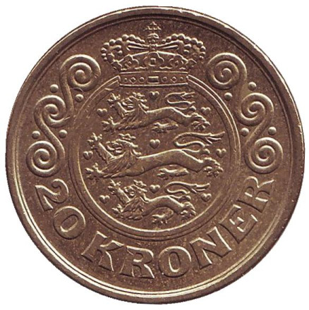Монета 20 крон. 2001 год, Дания.
